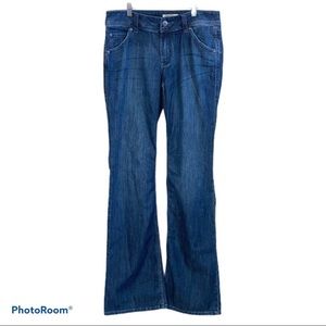 CAbi Boot Cut Jeans Embroidered Celtic Knot Style 331L Dark Wash Denim Size 10